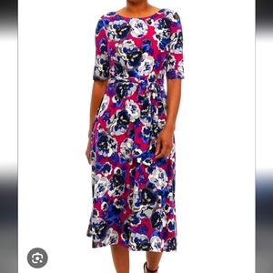 KASPER...Floral Purple-blue-gray Midi Women's Dress...Size:18